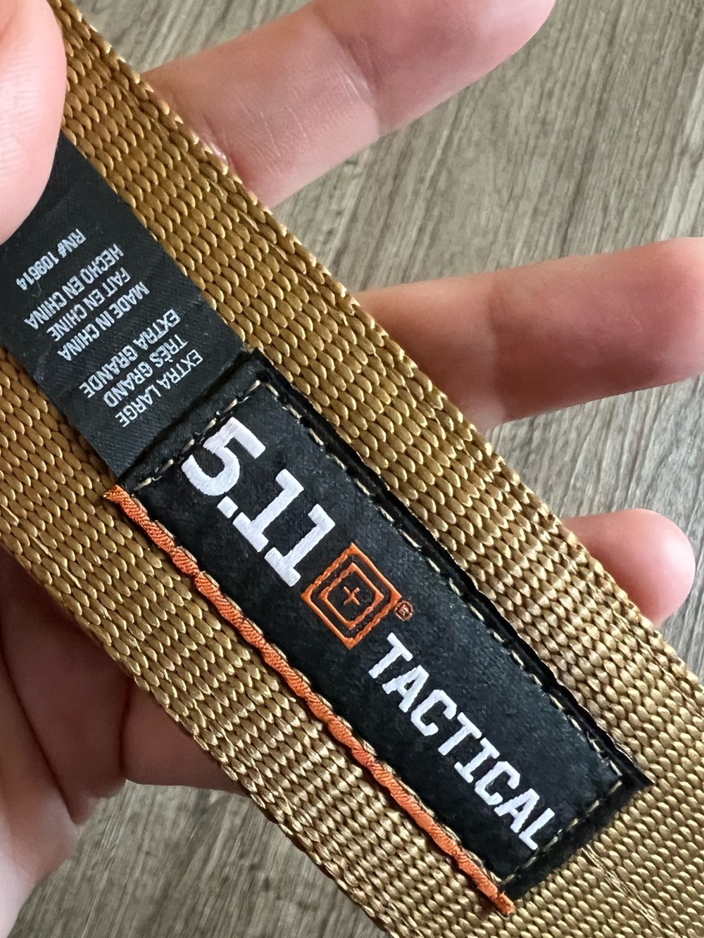 5.11 Tactical Coyote Brown Webbing Belt with Black Logo Patch
